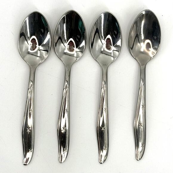 MARCREST Set of 4 Atomic Starburst MCM 6” Oval  Teaspoons Stainless USA Made - Picture 1 of 5